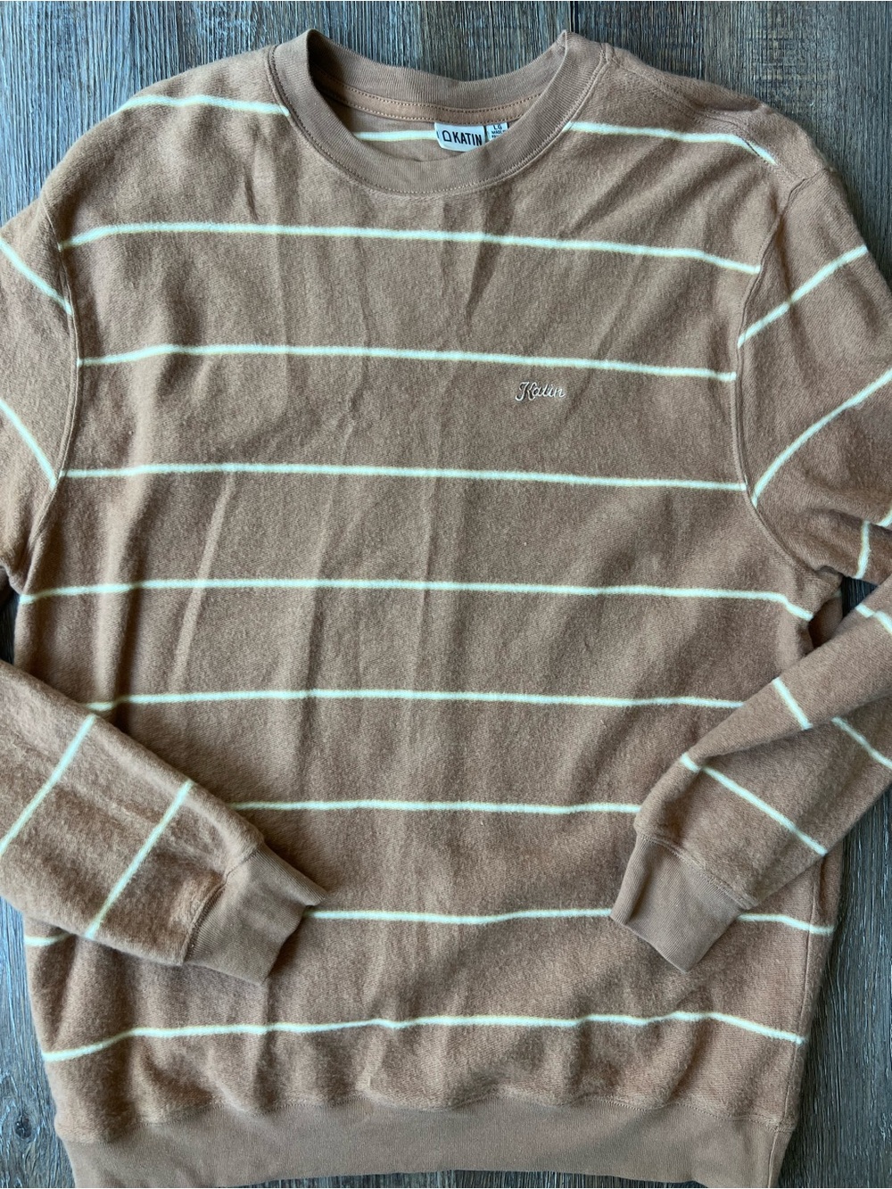 Katin Men’s Large Brown Cream Striped Crewneck Sweatshirt Surf Skate